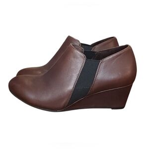 Vionic Stanton Brown Leather Wedge Bootie women’s size 6